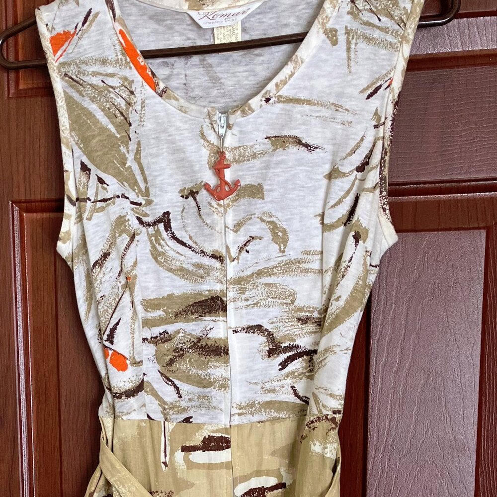 Vintage zip front sailboat print sleeveless dress Komar for leisurely living